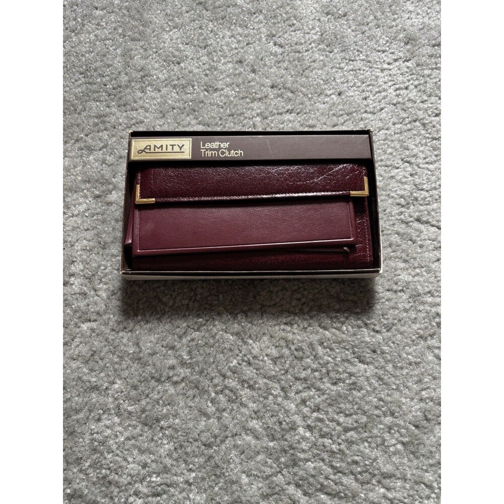 Vintage Amity Buffalo Calfskin Luxury Wallet Billfold Red - Maroon Oxblood Gold